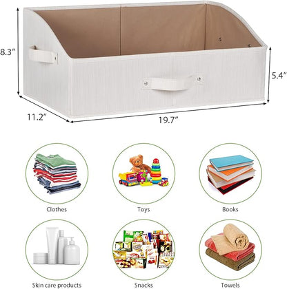 KEEGH Storage Bins for Closet Shelves Storage Baskets for Shelves Trapezoid Storage Bin Fabric Organizer Bins for Clothes with Handles,Beige,Set of 3