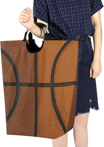Laundry Hamper Basket Basketball Texture Brown Storage Basket Collapsible Clothes Hamper with Handle Nursery Hamper Blanket Basket for Dirty Clothes Living Room Bathroom