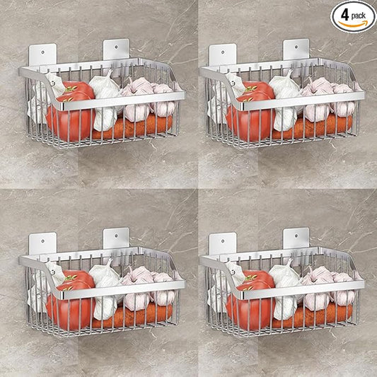 Metal Wire Hanging Basket, SUS304 Stainless Steel, 4-Pack Hanging Wall Organizer Basket, Wall Mounted Shelves, Organizing Baskets for Home Kitchen, Bathroom, Pantry Utility