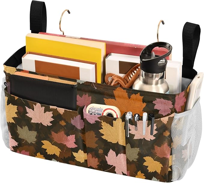 CuwrYet Bedside Caddy Hanging Bunk Bed Caddy Bed Organizer Hanging Pocket with 2 Hooks Bedside Storage Organizer Pocket Bag Holder Various Maple Leaves