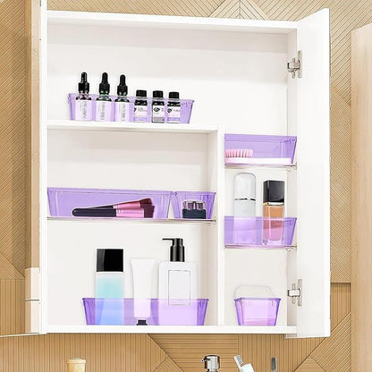 StorMiracle 10 PCS Drawer Organizer Set, 4 Varied Size Bathroom and kitchen Drawer cabinet organizer Trays, Clear Storage Bins for Makeup, Jewelry, Utensils and Gadgets, Purple