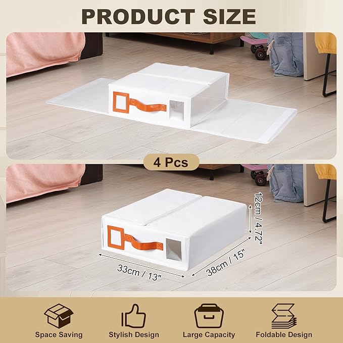 uxcell 4 Pack Bed Sheet Organizers and Storage with PU Handle, Foldable Bedding Duvet Cover Set Organizer Storage Closet and Under Bed Storage Containers, White
