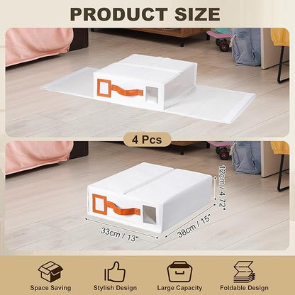 uxcell 4 Pack Bed Sheet Organizers and Storage with PU Handle, Foldable Bedding Duvet Cover Set Organizer Storage Closet and Under Bed Storage Containers, White
