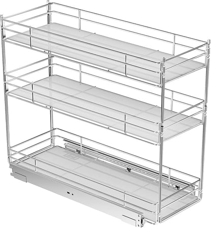 ROOMTEC Pull Out Spice Rack for Narrow Cabinet (7" W X 20½" D),3 Tier Heavy Duty Sliding Spice Cabinet Organization Shelf Racks, Pull Out Shelves Under Cabinet Storage for Kitchen