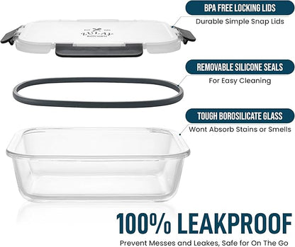 Zulay Kitchen 5 Pack Glass Meal Prep Containers with Lids - Airtight, Premium Borosilicate Glass Food Storage Containers - Microwave, Freezer & Oven Safe, BPA Free - Gray