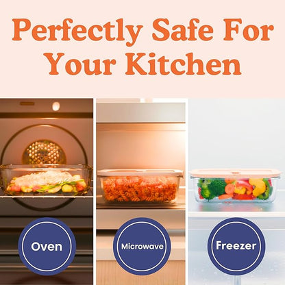 Non-Toxic 35 Oz (4.4 Cup) Glass Storage Containers with Lids – Plastic Free Meal Prep Containers for Lunch, Airtight Food Storage, Microwave and Freezer Safe, 4 Pack - Ziruma