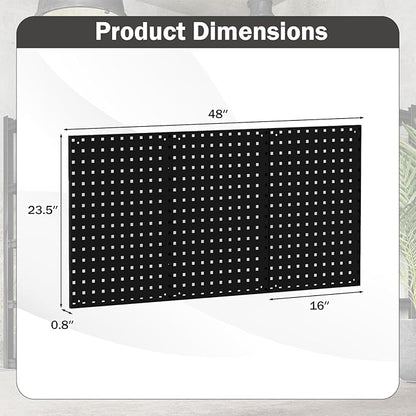 Goplus Garage Pegboard, Metal Pegboard Tool Organizer Kit with 3 Pegboards & 28 Pcs Hanging Accessories, Heavy Duty Wall Organizer Peg Board for Workshop, Tool Storage, Black