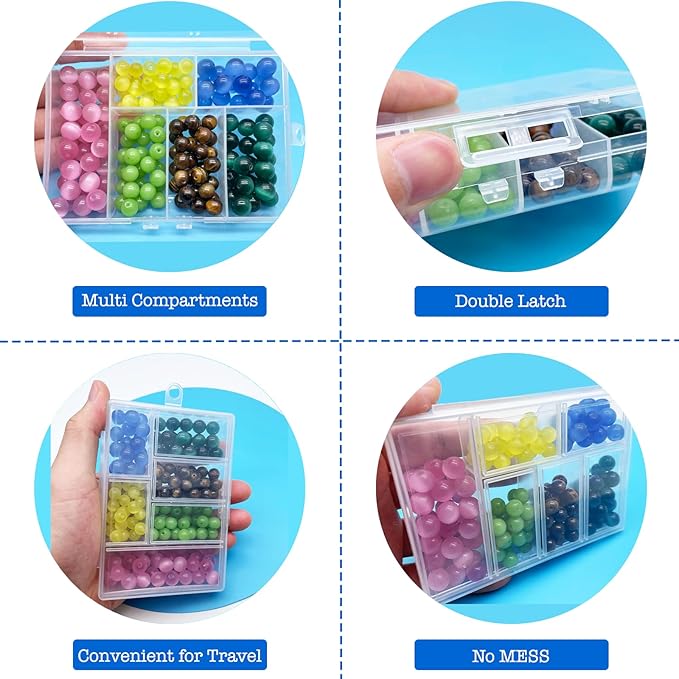 Plastic Organizer Box with Dividers - 2 PCS Small Plastic Container with Compartments, 6 Compartment Storage Box, Travel Organizer, Craft & Jewelry Storage