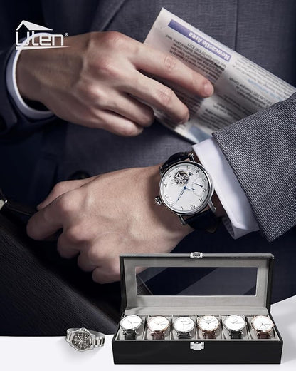 Uten Watch Boxes 6 Slots, Watch Display Storage Box PU Jewelry Collection Case Organiser Holder
