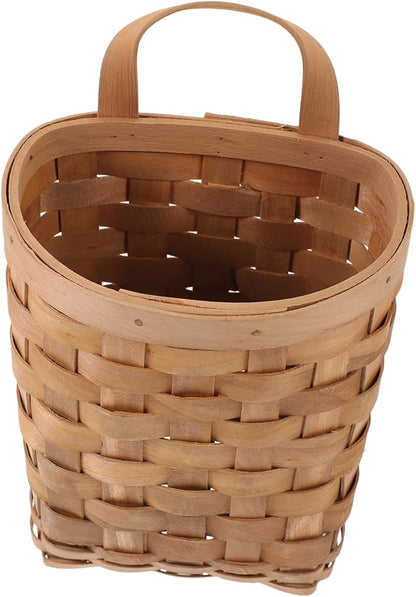 Natural Wood Hanging Basket Organizer for Kitchen and Wall Storage Woven Basket with Handle for Household Items Rustic Wall Decor Multi Purpose Hanging Storage Bin