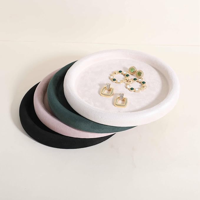 GemeShou Round Jewelry Organizer Plate, Top Microfiber Velvet Jewelry Display Tray, Empty Jewelry Showcase Tray for Necklaces, Bracelets, Rings, Earrings (Cream-Medium, 7.9 x 7.9 in)