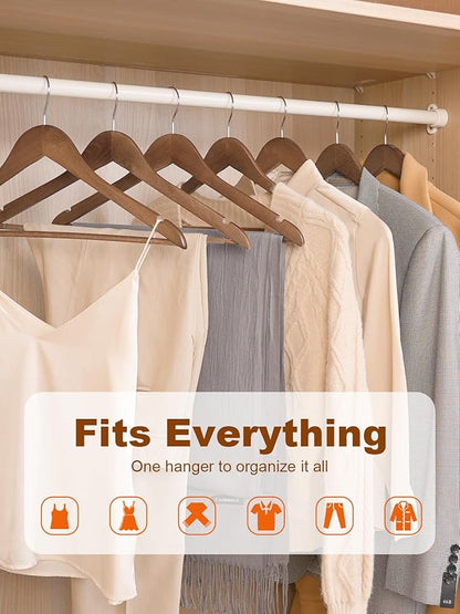 HOUSE DAY Walnut Wooden Hangers 10 Pack, Solid Wood Hanger with Non Slip Pant Bar, Heavy Duty Wooden Coat Hanger for Closet, Smooth Finish Wood Clothes Hangers for Shirts, Suits, Jackets, Dress