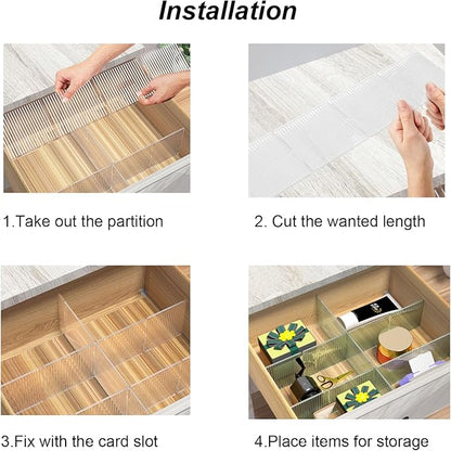 Onerbuy 8pcs Adjustable Grid Drawer Dividers DIY Plastic Closet Separator Tidy Organizer Container for Underwear Socks Belt Office Supplies(Transparent Green)
