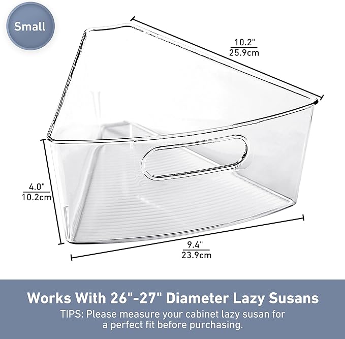 Leeden Lazy Susan Organizer for 26" Diameter Corner Lazy Susan, Plastic Kitchen Cabinet Storage Bins with Handle, 6 Packs, 1/8 Wedge - Food Safe, BPA Free