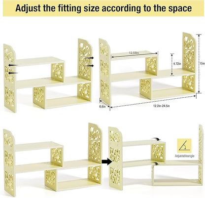 YGYQZ Adjustable Desktop Organizer Shelf – Space-Saving Desk Shelves & Desktop Bookshelf for Office, Home & Dorm – Sturdy PVC Desk Book Organizer with Non-Slip Feet, Easy Assembly