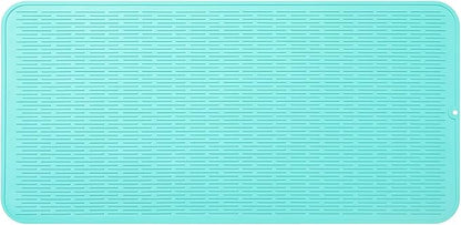 Silicone Dish Drying Mat for Multiple Usage,Easy clean,Eco-friendly,Heat-resistant Silicone Mat for Kitchen Counter or Sink,Refrigerator or Drawer Liner Mint 5XL 36inches x 18inches