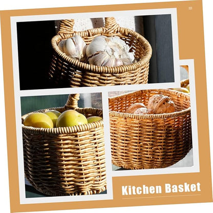 Decorative Woven Garlic Basket Wall-mounted Storage Container for Ginger Onion and Eggs Rustic Kitchen Organizer for Home Decor and Vegetable Storage