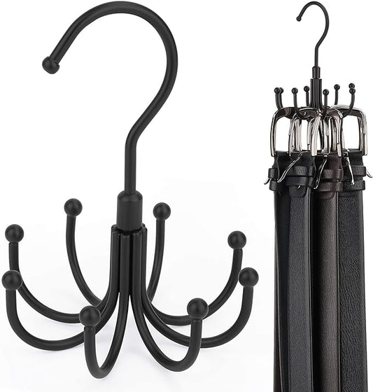ZEDODIER Belt Hanger, 2 Pack Rotatable Belt Rack Closet Accessories Organizer, Maximum 24 Storage Capacity, Hanging Holder Storage Hook for Belt, Bra, Tank Top, Tie, Scarf, Purse, Black