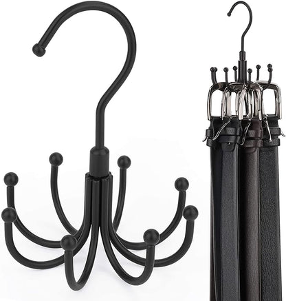 ZEDODIER Belt Hanger, Rotatable Belt Rack Closet Accessories Organizer, Maximum 24 Storage Capacity, Hanging Holder Storage Hook for Belt, Bra, Tank Top, Tie, Scarf, Purse, Black
