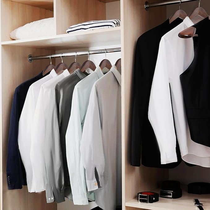ABHENG Solid Wood Suit Hangers, 10 Pack, Coat Hangers with Non Slip Trouser Bar, 360° Swivel Hook, Heavy Duty Wide Hangers for Suit, Coat, Jacket, Trousers, Pants,17.3" W x 9", Dark Walnut AWY0410H