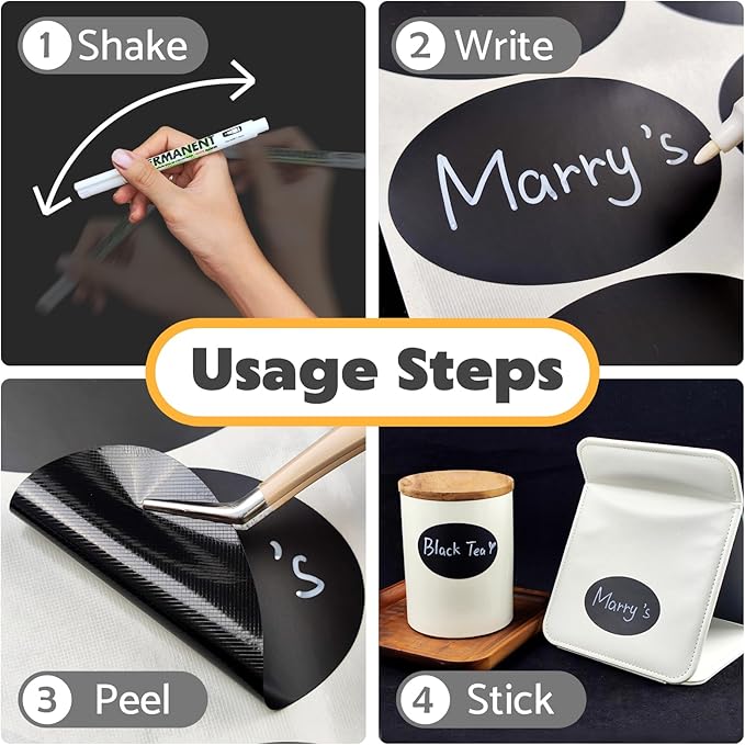 180Pcs Chalkboard Labels for Jars, Waterproof Reusable Blackboard Stickers with 1 Liquid Chalk Markers, Organization Labels Removable (Black, Round)
