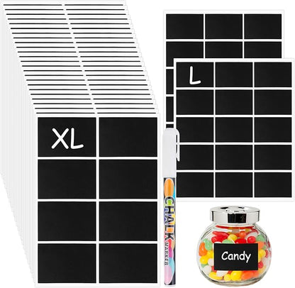 230 Pcs Labels for Jars, 2 Size Waterproof Chalkboard Labels for Food Containers, Storage Bins, Mason Jars, Reusable Blackboard Stickers with 1 Erasable Chalk Marker (Rectangle)