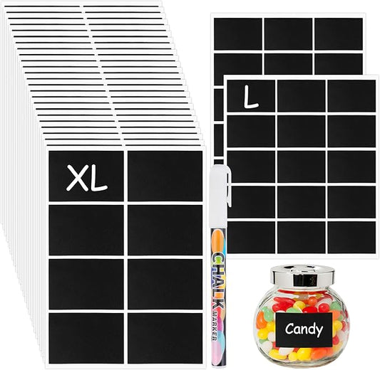 230 Pcs Labels for Jars, 2 Size Waterproof Chalkboard Labels for Food Containers, Storage Bins, Mason Jars, Reusable Blackboard Stickers with 1 Erasable Chalk Marker (Rectangle)