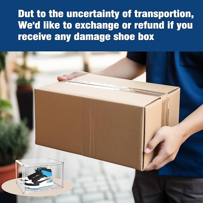 DAYOOH Size 14 Acrylic Sneaker Shoe Display Case, Transparent Shoe Box Storage Bins Clear Plastic Stackable Boot Handbag Organizer Containers with Lids for Shoes, Figure, Collectible, Purse, 1Pack
