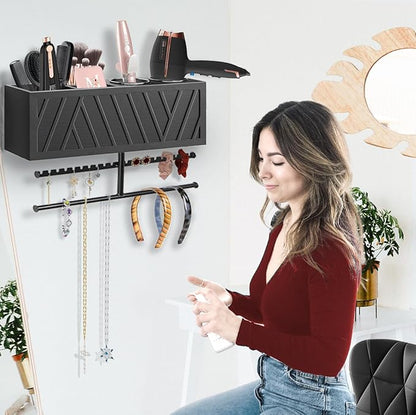Ronjnndc Rustic Hair Dryer Holder Wall Mounted,Hair Styling Tools & Accessories Organizer,Bathroom Supplies & hot Tools vanities Organizer Caddy,for Storage Flat Iron,Blow Dryer,Curling Iron,Towel