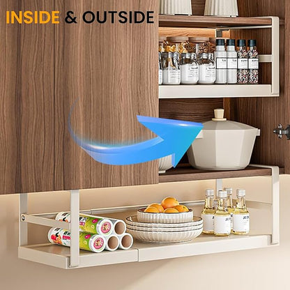 CINPIUK Expandable Under Shelf Storage Basket, Slide-in Storage Rack Under Cabinet Add-on Storage Baskets Heavy Duty Carbon Steel Hanging Organizer for Kitchen Pantry Laundry Bathroom, 2 Pack