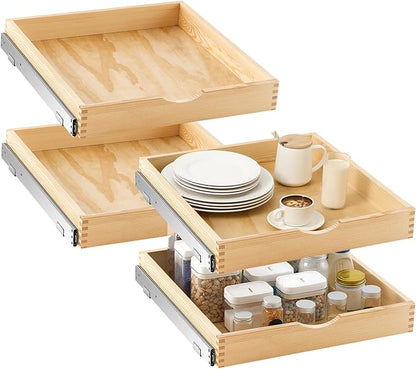 Sintuff 4 Set Wooden Pull out Tray Cabinet Organizer Soft Close Roll out Shelves for Kitchen Cabinets Fully Assembled Slide Pantry Shelves(21'' X 21'')
