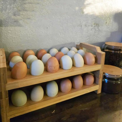 KEILEOHO 2 Pack Egg Holder Countertop, Stackable Wooden Egg Holder for 36 Fresh Eggs - Farmhouse Kitchen Countertop Organizer, Bamboo Display Rack Fits Duck Chicken Eggs
