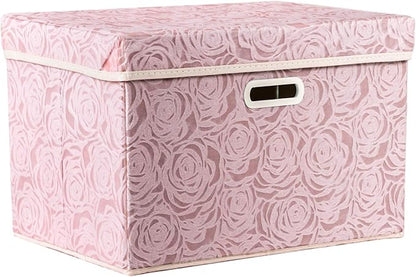 PRANDOM Larger Collapsible Storage Bin with Lid [1-Pack] Fabric Decorative Storage Box Cube Organizer Container Baskes with Handles Divider for Bedroom Closet Living Room Pink 17.7x11.8x11.8 Inch