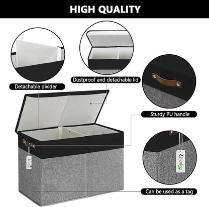Large Toy Storage Box with Lids, Collapsible Sturdy Baby Storage Organizer Chest Bin Basket for Kids, Boys, Girls, Playroom, Nursery, Bedroom, Closet 25"x13"x16" (Gray and Black)