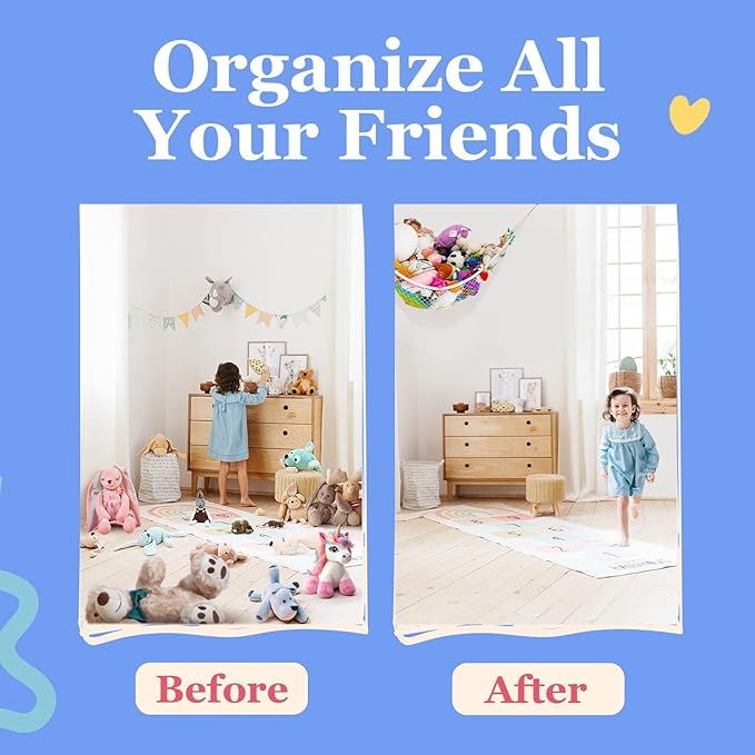 Lilly's Love Large Stuffed Animal Hammock | Corner Hanging Organizer, Toy Storage, Stuffed Animal Storage Net | Made from Quality Fishing Net, Holds 12lbs | 79"x63"x63" (Purple, 2 Pack)