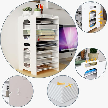Natwind Office Stackable Paper Organizer for Desk White Desktop File Sorter Desk Organizer Letter Tray Holder Document Storage Rack for Home Office School 10-Tier