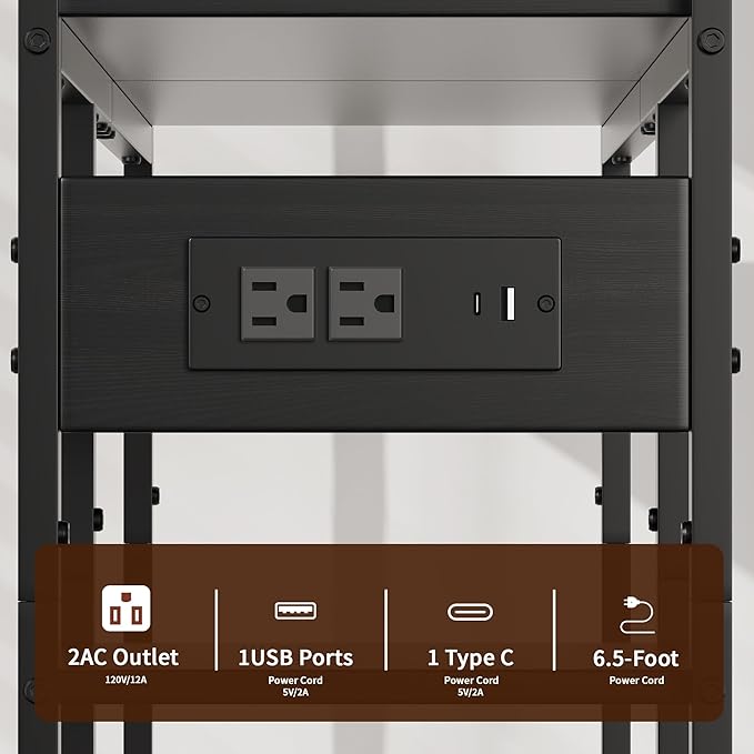 Aetheris Desktop Organizer Shelf, 30" Wooden Office Storage Rack with Outlets, Display Shelf Rack with Light Strip, 5 Tier Desktop Display Rac, Desk Shelf, Desk Hutch for Computer Monitor (Black)