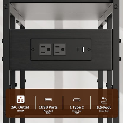 Aetheris Desktop Organizer Shelf, 30" Wooden Office Storage Rack with Outlets, Display Shelf Rack with Light Strip, 5 Tier Desktop Display Rac, Desk Shelf, Desk Hutch for Computer Monitor (Black)