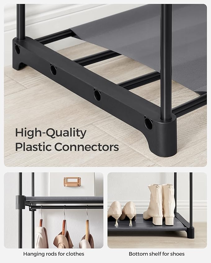 SONGMICS Closet Wardrobe, Portable Closet for Bedroom, Clothes Rail with Non-Woven Fabric Cover, Clothes Storage Organizer, 55.1 x 16.9 x 68.5 Inches, Gray URYG02GY