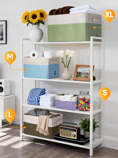 BALEINE 3 Pack Fabric Storage Bins for Shelves, Linen Storage Baskets for Organizing, Decorative Closet Bins for Clothes, Home (Grey, 17''x13''x10.5'')