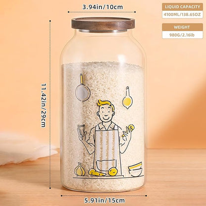 2 PCS Large Glass Jar With Lid Glass Food Storage Jars with Airtight Lid for Flour,Sugar,Coffee,Rice, Nutsand More(1 gallon/4000 ml)