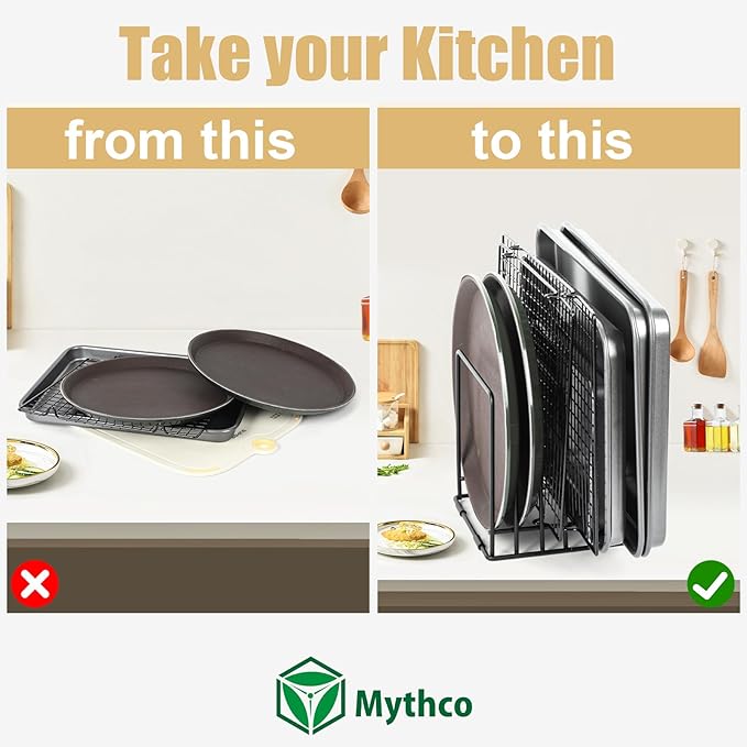 Mythco Kitchen Cabinet Cutting Board Organizer, Cookie Sheet Storage Rack,Cabinet Dividers Holder with 5 Slots for Baking Pan Tray Organizer (1 PC)