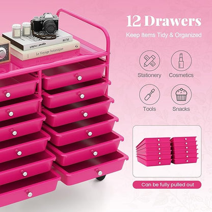 MAT EXPERT 12-Drawer Rolling Storage Cart, Mobile Utility Cart on Wheels, Removable Storage Drawers for Home, Study, Office, School,Paper Organizer