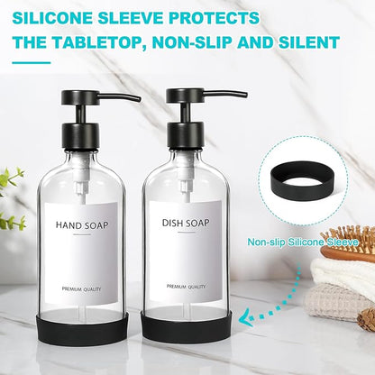 RYTOXILO Clear Soap Dispenser 2 Pack, Glass Soap Dispenser with Stainless Steel Pump, 16.9 Fl oz Refillable Kitchen Hand and Dish Soap Dispensers Set, Modern Clear Soap Lotion Dispensers Bottle