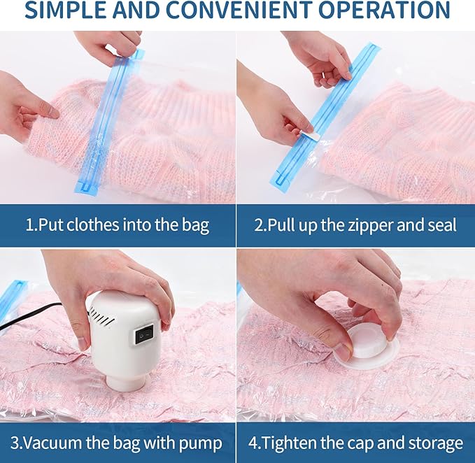 ZoeEnjoyLife Vacuum Storage Bags for Clothing Travel,12 Pack Vacuum Bags with Pump,Space Saver Bag for Clothes Travel & Home(2 Roll Up Bags,3 Small,3 Medium,2 Large,2 Jumbo)
