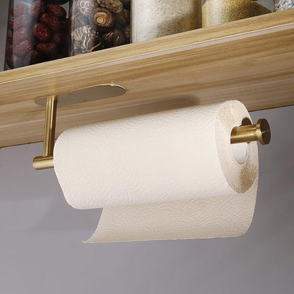 Under Cabinet Paper Towel Holder - Wall Mount Paper Towel Roll Holder Adhesive, Rose Gold SUS304 Stainless Steel Towel Paper Holder for Kitchen, Bathroom, Cabinets