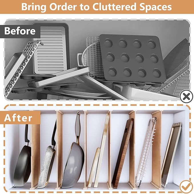 celestite Wooden Tray Dividers for Cabinets, Cookie Sheet Organizer for Cabinet, Baking Sheet Pan Organizer for Kitchen Organizers and Storage (6 Pcs 23"x23")