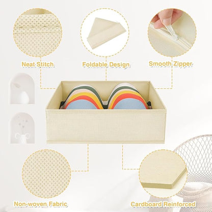 DIMJ Drawer Organizer Clothes 6 Pack - Foldable Baby Organizers and Storage & Dresser Organizer for Bedroom, Closet - Nursery Organization Dresser Dividers for underwear, Sock,Bra, Belt, Tie, Beige