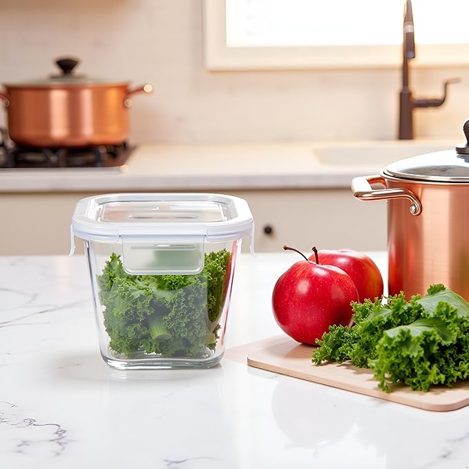 4 Cup Square Glass Food Storage Container with Lids, Square Glass Soup Container with Airtight Lids, 32 OZ Food Prep Bowls for Leftovers, Salad, Microwave、Fridge、Dishwasher Safe (4 Pack)