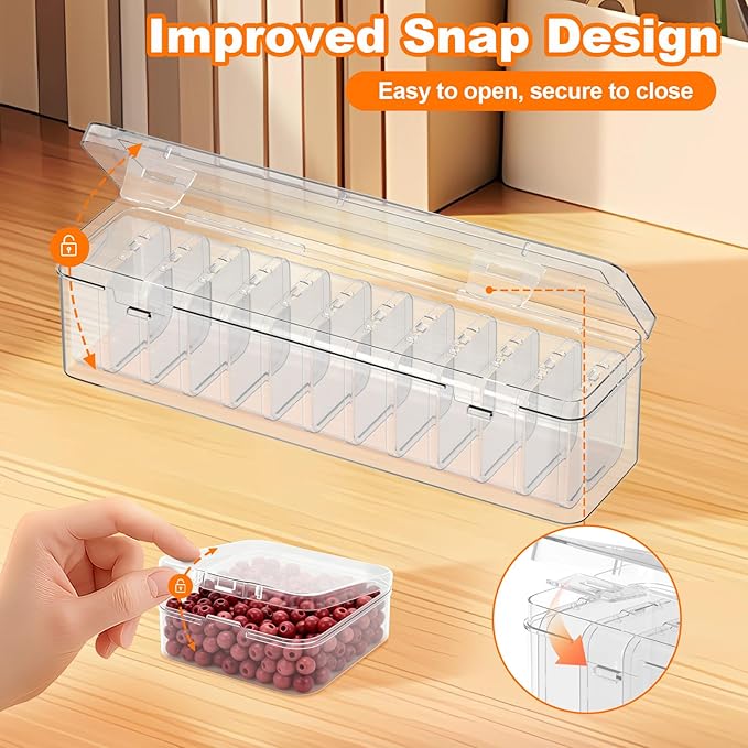 Bead Organizer Box, 12 PCS Clear Plastic Storage Containers Features Hinged Lid and Labels, Craft Storage Box for Jewelry, Diamonds, Clay Beads, Bracelets, Screws, Seeds, Small Parts